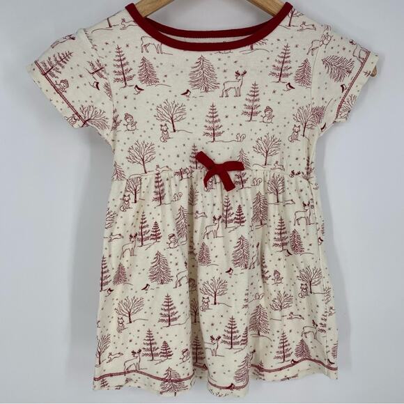 Touched by Nature Girls Tunic Dress Winter Snowman Woodland Animals Red & White - Picture 1 of 8